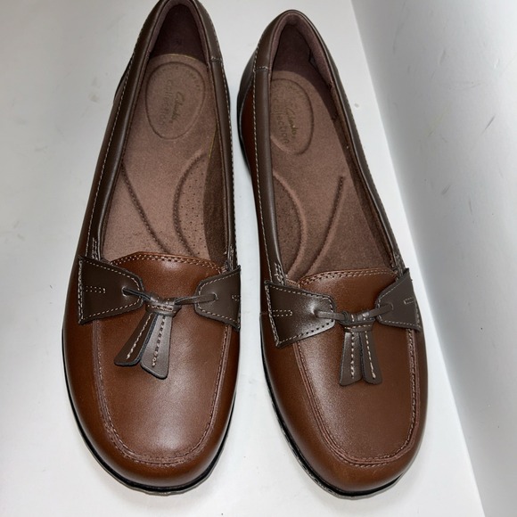 NEW CLARKS COLLECTION Women's Brown Leather Ashland Bubble Slip-On Flats 11 W - Picture 1 of 7